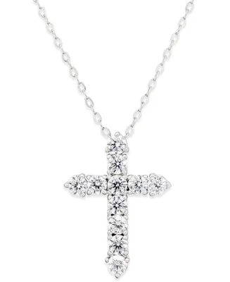 Eliot Danori Silver-Tone Crystal Cross Pendant Necklace, Created for Macy's