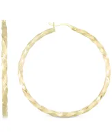 Twisted Satin Finished Round Hoop Earrings 14k Gold Over Sterling Silver and