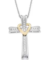 Diamond Cross Pendant Necklace (1/10 ct. t.w.) in 14k White and Yellow Gold - Two