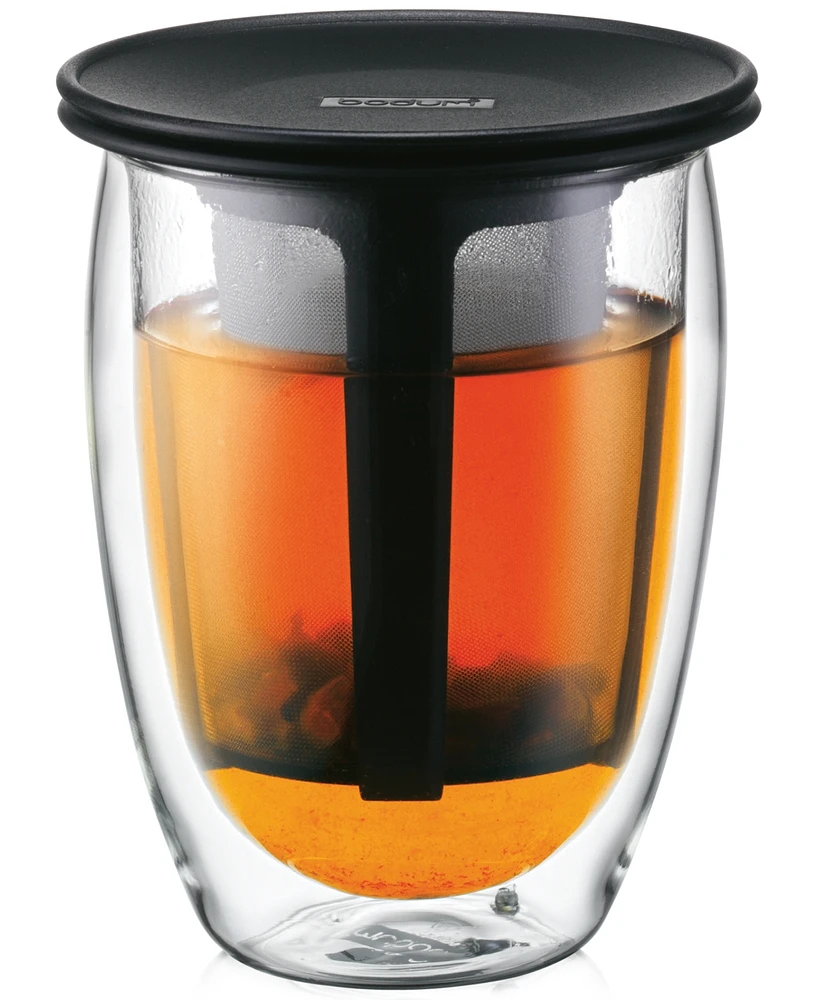 Bodum Double Walled Glass 12-Oz. Tea for One with Strainer, Black