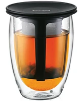 Bodum Double Walled Glass 12-Oz. Tea for One with Strainer, Black