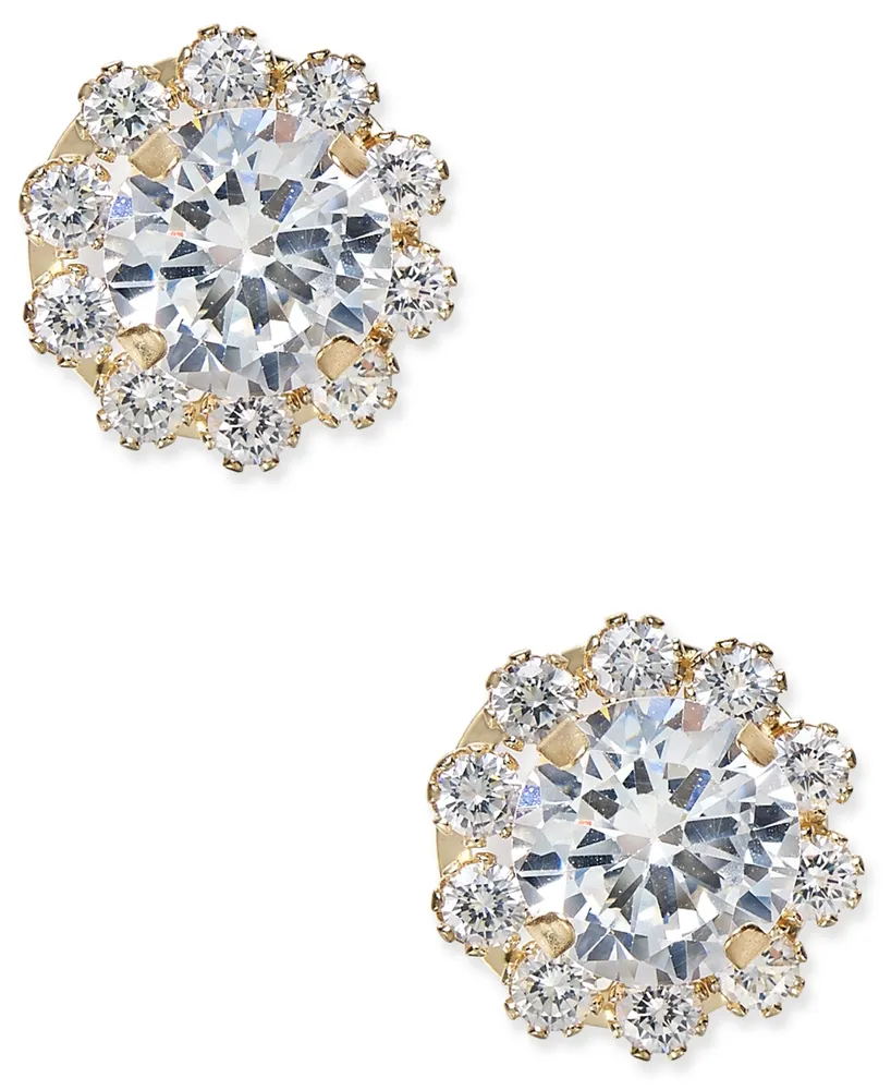 Cubic Zirconia Halo Stud Earrings in 10k Gold