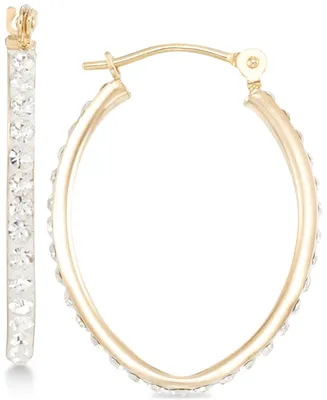 Crystal Pave Tapered Hoop Earring in 10k Gold