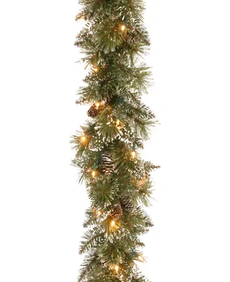 National Tree Company 6' x 10" Glittery Bristle Pine Garland with Cones & 50 Battery Operated Led Lights