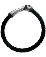 Effy Men's Leather Panther Bracelet in Sterling Silver