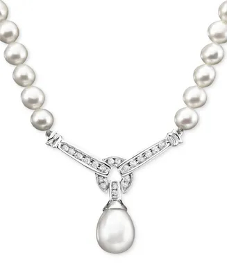 14k White Gold Necklace, Cultured Freshwater Pearl and Diamond (1/3 ct. t.w.) Necklace