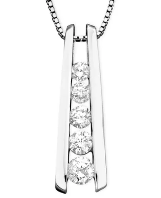 Five-Stone Diamond Journey Pendant Necklace 14k Yellow or White Gold (1 ct. t.w.)