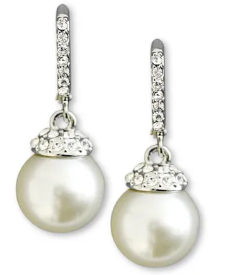 Givenchy Earrings, Crystal Accent and White Glass Pearl - Silver