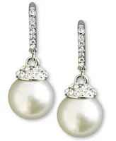 Givenchy Earrings, Crystal Accent and White Glass Pearl - Silver