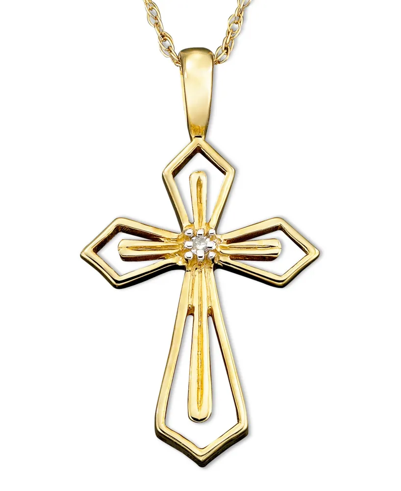 14k White or Yellow Gold Pendant, Diamond Accent Cross