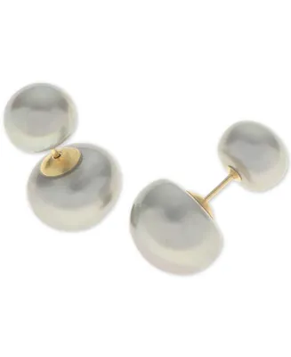 Cultured Freshwater Pearl (8mm -12mm) Front and Back stud Earrings 14k Gold