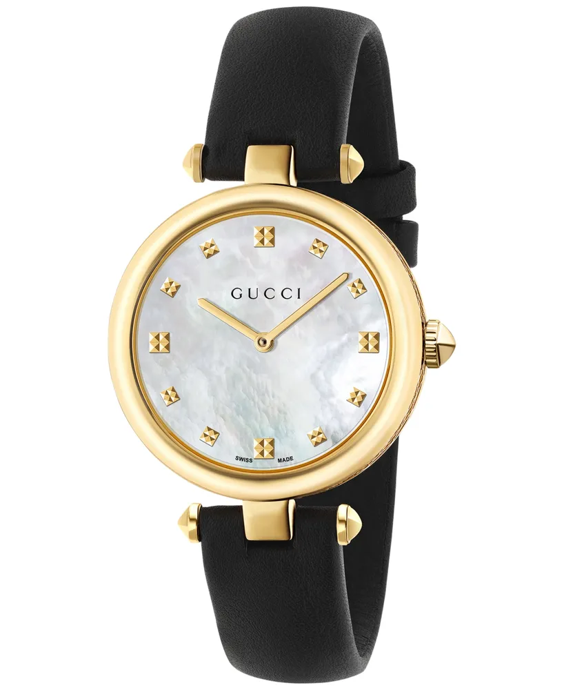 Gucci Women's Swiss Diamantissima Black Leather Strap Watch 32mm YA141404