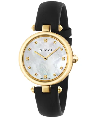 Gucci Women's Swiss Diamantissima Black Leather Strap Watch 32mm YA141404