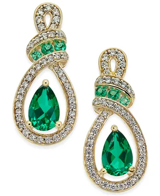 Emerald (1-1/5 ct. t.w.) and Diamond (1/4 Drop Earrings 14k Yellow Gold (Also Available Ruby)