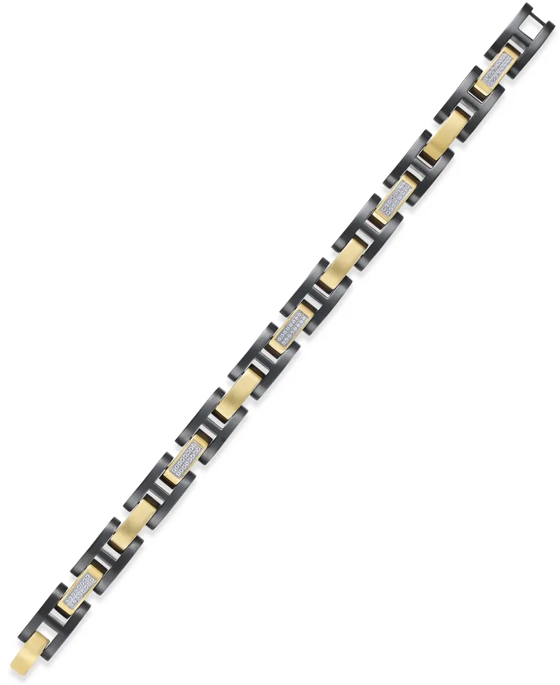 Men's Diamond Link Bracelet (3/8 ct. t.w.) in Stainless Steel with Black and Gold Ion-Plating - Two