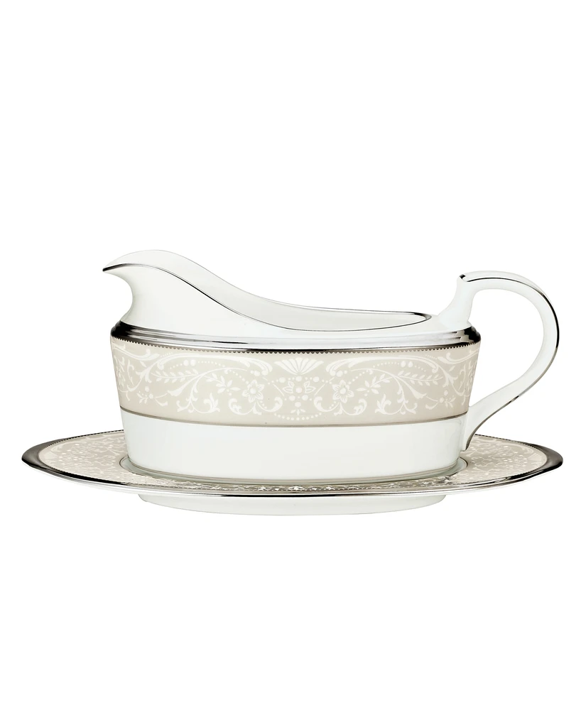 Noritake "Silver Palace" Gravy Boat with Stand