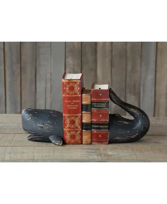Decorative Distressed Resin Whale Bookends, Black, Set of 2