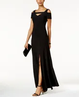 Nightway Cold-Shoulder Keyhole Gown