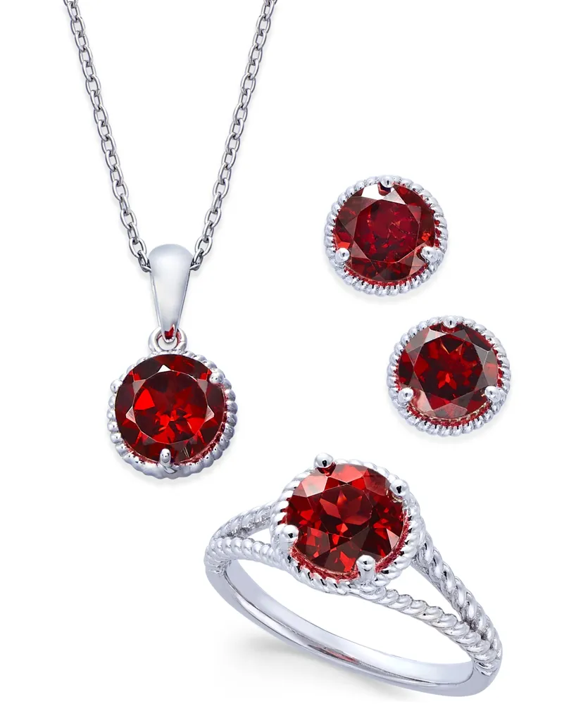 Rhodolite Garnet Rope-Style Pendant Necklace, Stud Earrings and Ring Set (5 ct. t.w.) in Sterling Silver