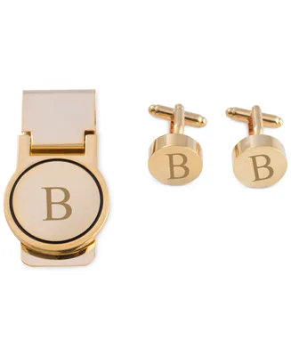 Bey-Berk Men's Gold-Tone Monogrammed Cuff Links & Money Clip Set