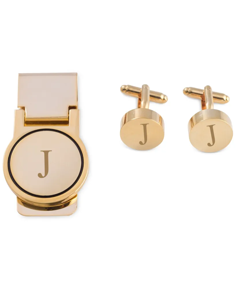 Bey-Berk Men's Gold-Tone Monogrammed Cuff Links & Money Clip Set