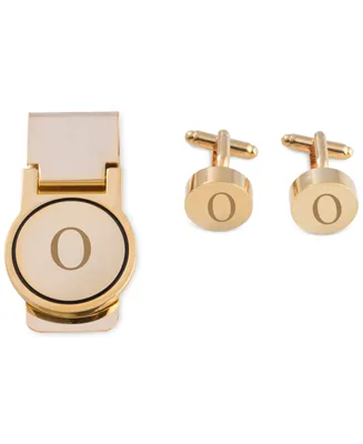 Bey-Berk Men's Gold-Tone Monogrammed Cuff Links & Money Clip Set