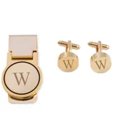 Bey-Berk Men's Gold-Tone Monogrammed Cuff Links & Money Clip Set