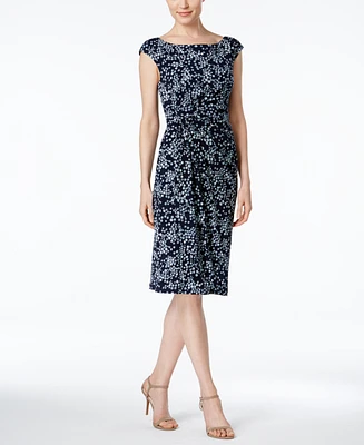 Connected Petite Side-Gathered Boat-Neck Sheath Dress