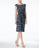 Connected Petite Side-Gathered Boat-Neck Sheath Dress