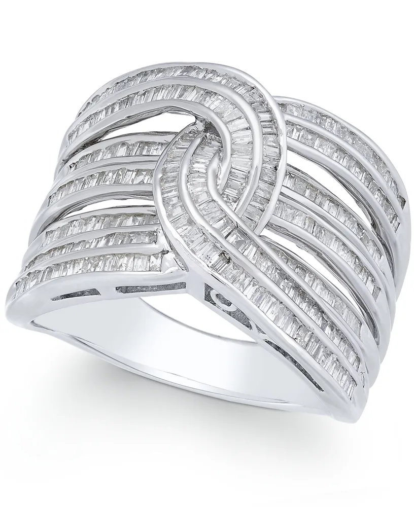 Macy's Diamond Multi-Row Crossover Statement Ring (1 ct. t.w.) in Sterling  Silver - Macy's