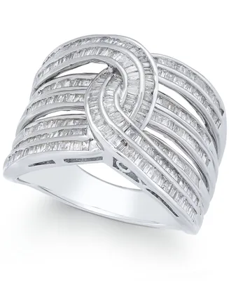 Diamond Baguette Interwoven Statement Ring (1 ct. t.w.) Sterling Silver (Also available Gold-Plated or Rose Gold
