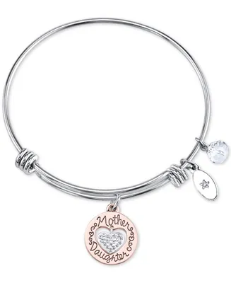 Unwritten Two-Tone Mother & Daughter Heart Charm Bangle Bracelet in Rose Gold-Tone & Stainless Steel with Silver Plated Charms