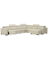 Nevio -pc Leather Sectional Sofa with Chaise, 1 Power Recliner and Articulating Headrests
