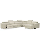 Nevio 6-pc Leather Sectional Sofa with Chaise, Power Recliners and Articulating Headrests