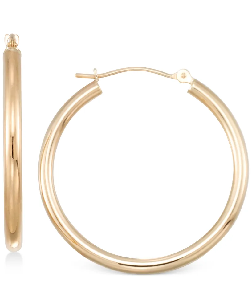 Polished Tube Hoop Earrings 10k Gold, White Gold or Rose