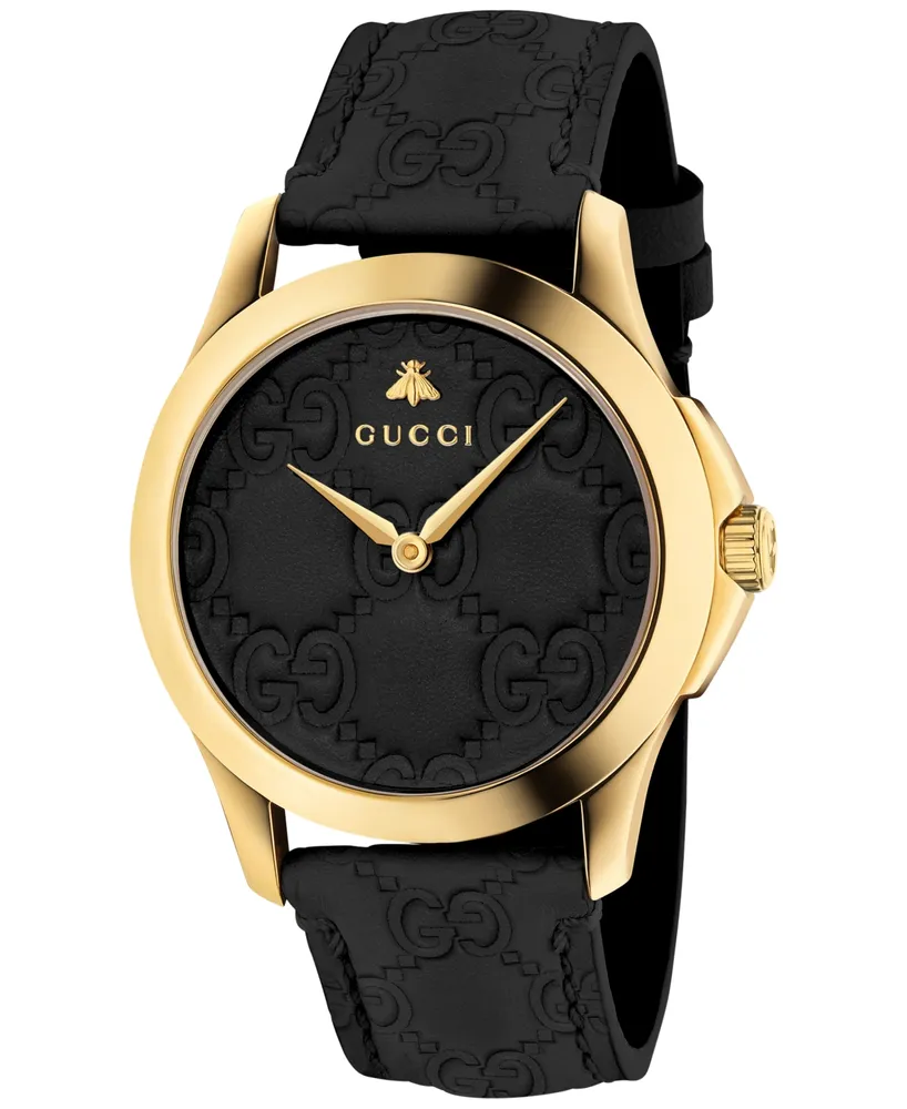 Gucci Men's G-Timeless Black Leather Strap Watch 38mm