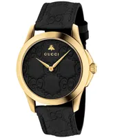 Gucci Men's G-Timeless Black Leather Strap Watch 38mm
