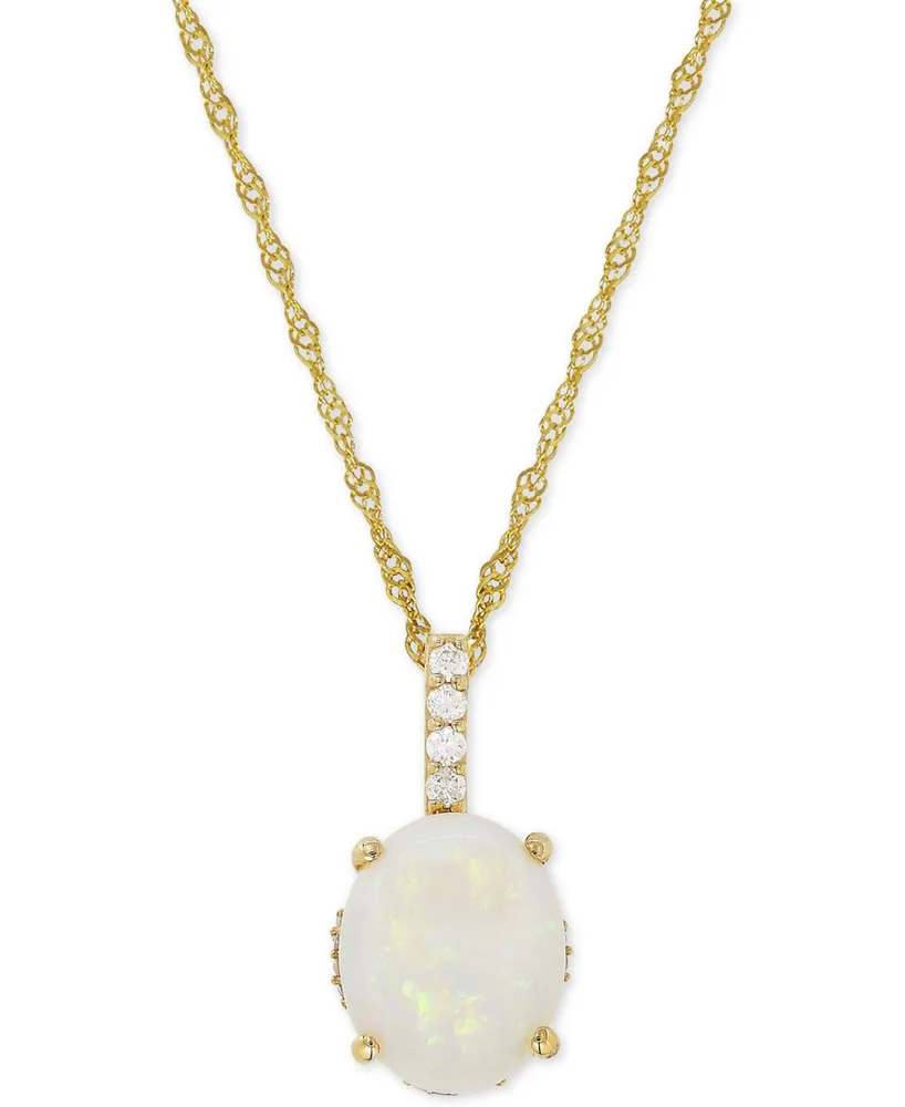 Opal (1-5/8 ct. t.w.) & Diamond (1/10 ct. t.w.) Pendant Necklace in 14k Gold