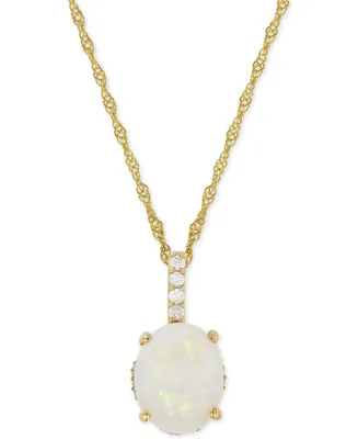 Opal (1-5/8 ct. t.w.) & Diamond (1/10 ct. t.w.) Pendant Necklace in 14k Gold