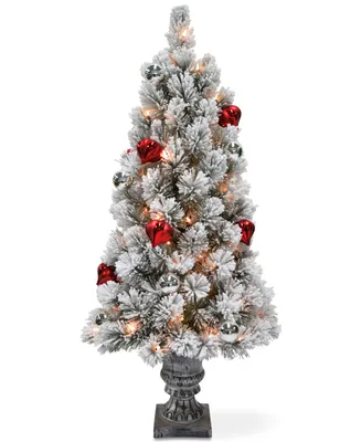 National Tree Company 4' Snowy Bristle Pine Entrance Tree With Urn Base, Ornaments & 70 Clear Lights