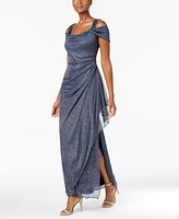 Alex Evenings Petite Cold-Shoulder Draped Metallic Gown