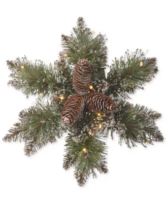 National Tree Company 14" Glittery Bristle Pine Snowflake Wreath With Pine Cones & 15 Battery-Operated Led Lights With Timer