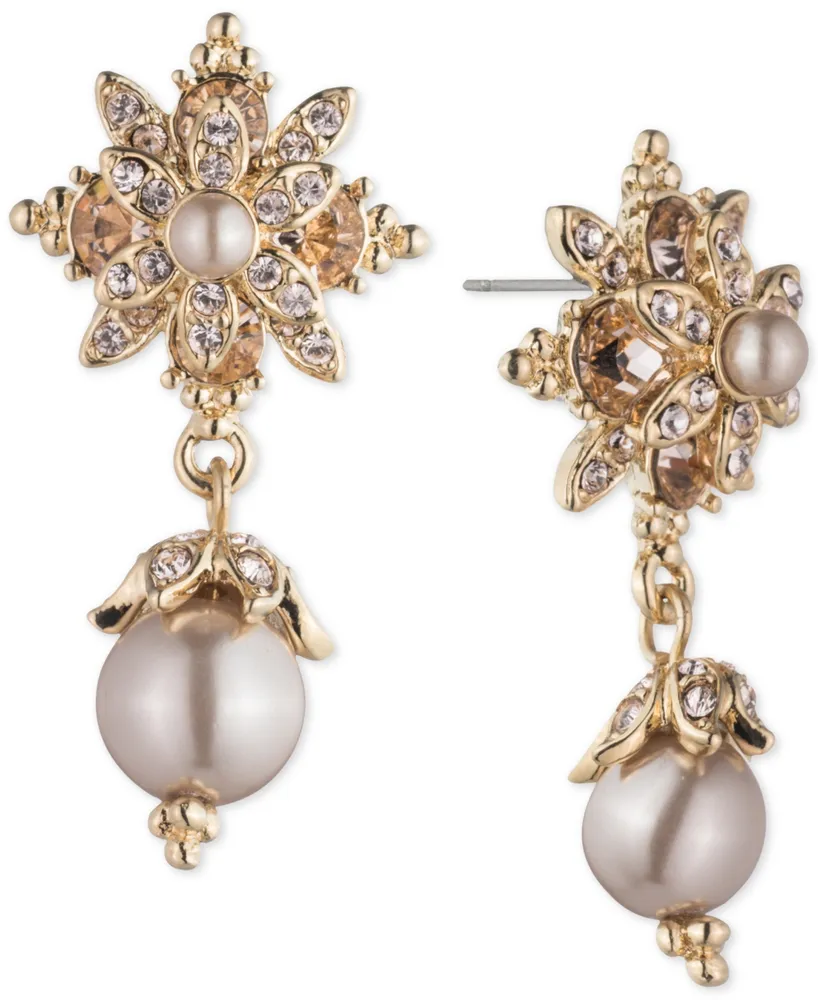 Marchesa Gold-Tone Crystal & Imitation Pearl Drop Earrings