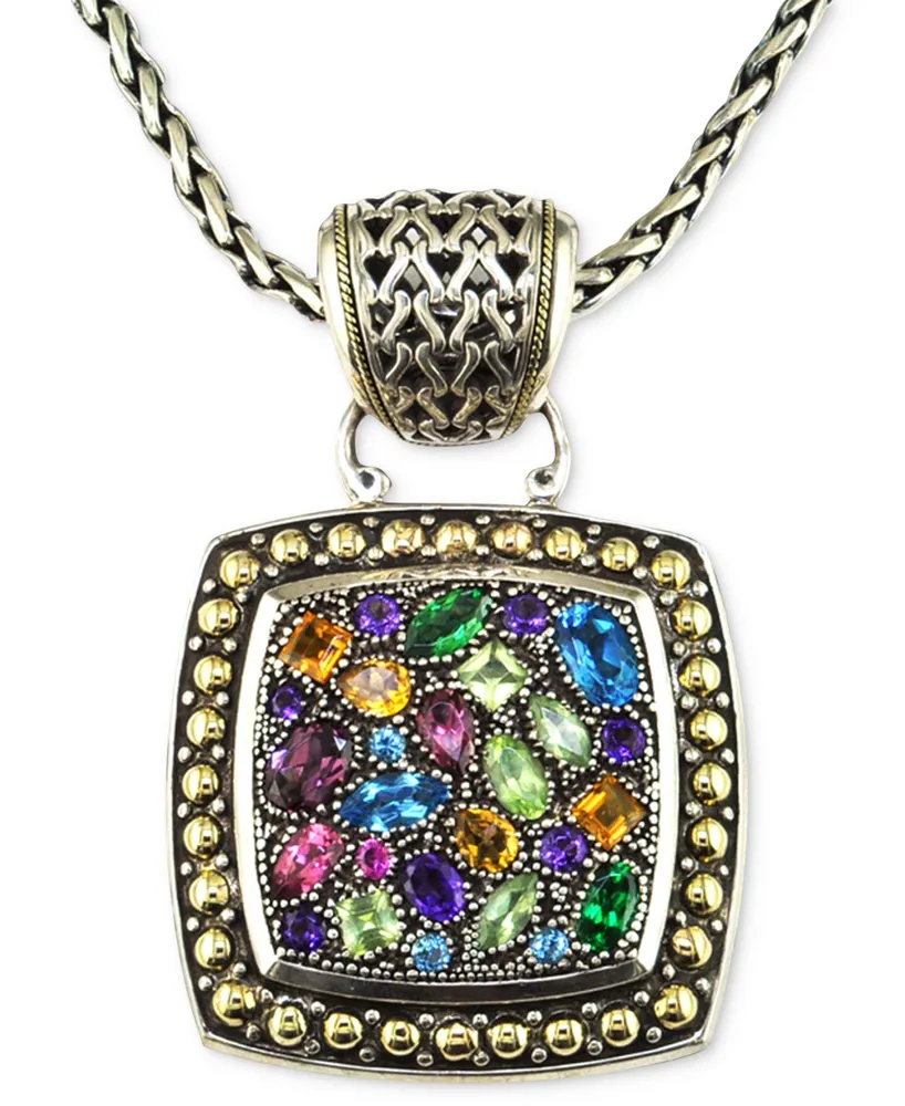 Balissima by Effy Multistone Square Pendant in Sterling Silver and 18k Gold