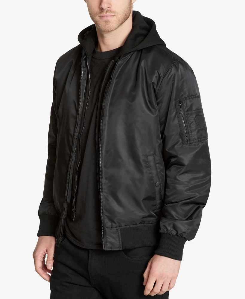 Guess Men's Bomber Jacket with Removable Hooded Inset