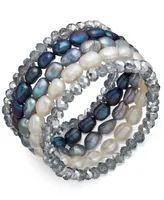 5-Pc. Set White, Gray & Peacock Cultured Freshwater Baroque Pearl (7mm) and Rondel Crystal Stretch Bracelets