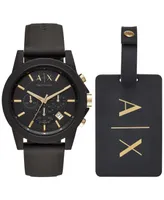 A|X Armani Exchange Men's Chronograph Black Silicone Strap Watch 45mm Gift Set