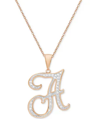 Diamond Accent Script 18" Initial Pendant Necklace Silver Plate, Gold Plate & Rose