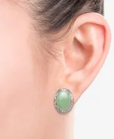 Dyed Jade (10 x 14mm) Greek Key Oval Drop Earrings in Sterling Silver