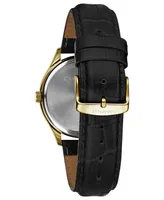 Caravelle Designed by Bulova Men's Black Leather Strap Watch 41mm